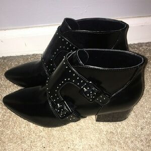 French Connection Black Studded Pointed Ankle Booties